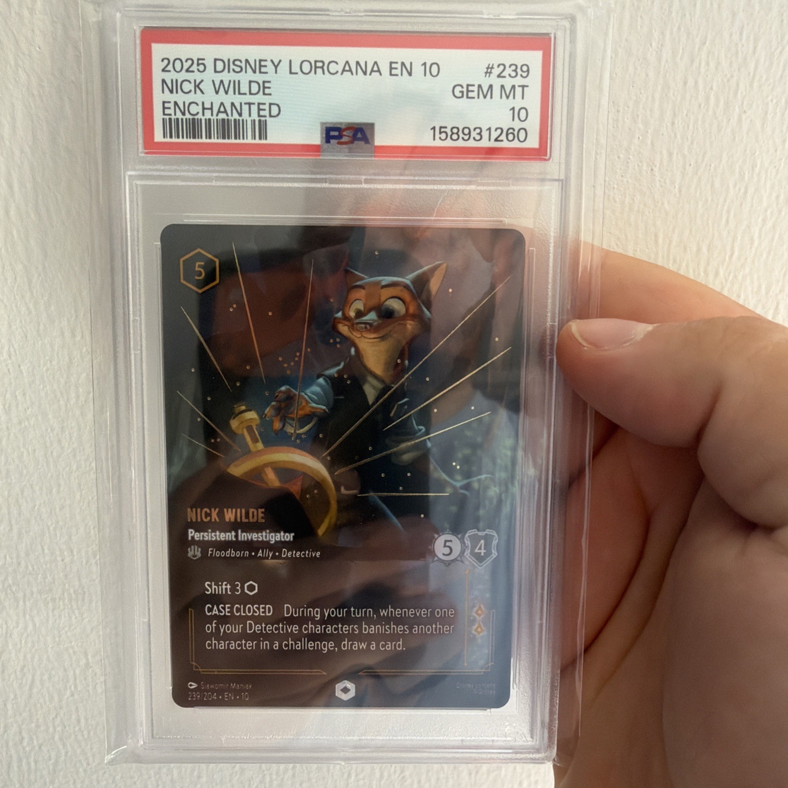 2024 DISNEY LORCANA EN 10 Whispers In The Well NICK WILDE #239 ENCHANTED PSA 10